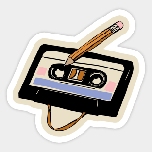 funny cassette tape pencil Sticker